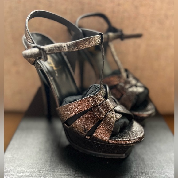 Saint Laurent Tribute Sandal in Metallic Black Gunmetal - Picture 3 of 8